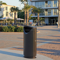 Poubelle publique au design incurvé en acier inoxydable, poubelle extérieure en métal noir pour les rues, les places et l'intérieur