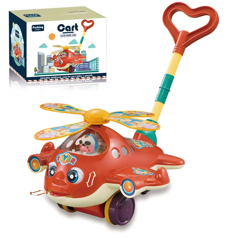 Brinquedo musical de plástico, avião de brinquedo com puxão e empurra para crianças, avião de plástico, brinquedo de caminhada