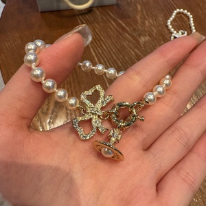 Pulsera de Lujo Ligero con Incrustaciones de Diamantes Completas, Diseño de Mariposa, Perlas en Forma de Gota de Agua y Saturno, Versión Alta Empress Dowager Xi, Novedad para Mujer - Product Image 3