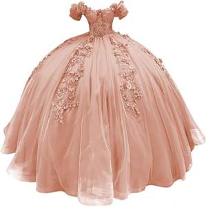 فستان كوينسيانيرا NDB10048 بتصميم مكشوف الكتفين وبدون أكمام وظهر مفتوح مع زهور ثلاثية الأبعاد وتصميم أميرة حلو - Product Image 5