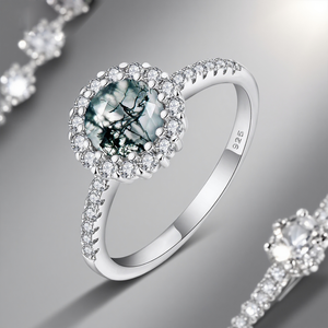 कस्टम प्राकृतिक रत्न क्लासिक गहने थोक मॉस एगेट हीरे की महिला उच्च अंत अंगूठी जोड़ी चांदी 925 गहने - Product Image 5