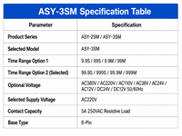 Minuteur numérique 3 chiffres ASY-3SM 220V AC 5A 50/60Hz 8 broches à montage sur panneau, contrôleur de temporisation pour automatisation industrielle de four