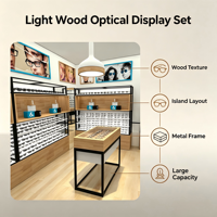 Meuble de présentation optique en bois clair pour lunettes, avec cadre en métal noir, pour présentoir mural, îlot ou table, idéal pour lunettes de soleil et montures de myopie