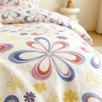 Parure de lit florale colorée à volants, imprimé floral, douce et agréable pour la peau, 4 pièces (housse de couette, taies d'oreiller, drap) – Vente en gros, style simple