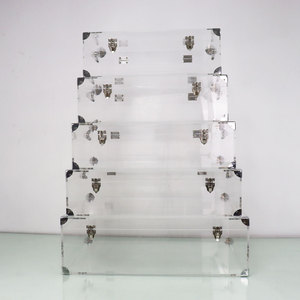 Clair grande taille acrylique stockage Vintage <span class=keywords><strong>coffre</strong></span> <span class=keywords><strong>Table</strong></span> <span class=keywords><strong>coffre</strong></span> décoratif avec couvercle argent métal accessoire vêtements stockage <span class=keywords><strong>coffre</strong></span> boîte - Product Image 1