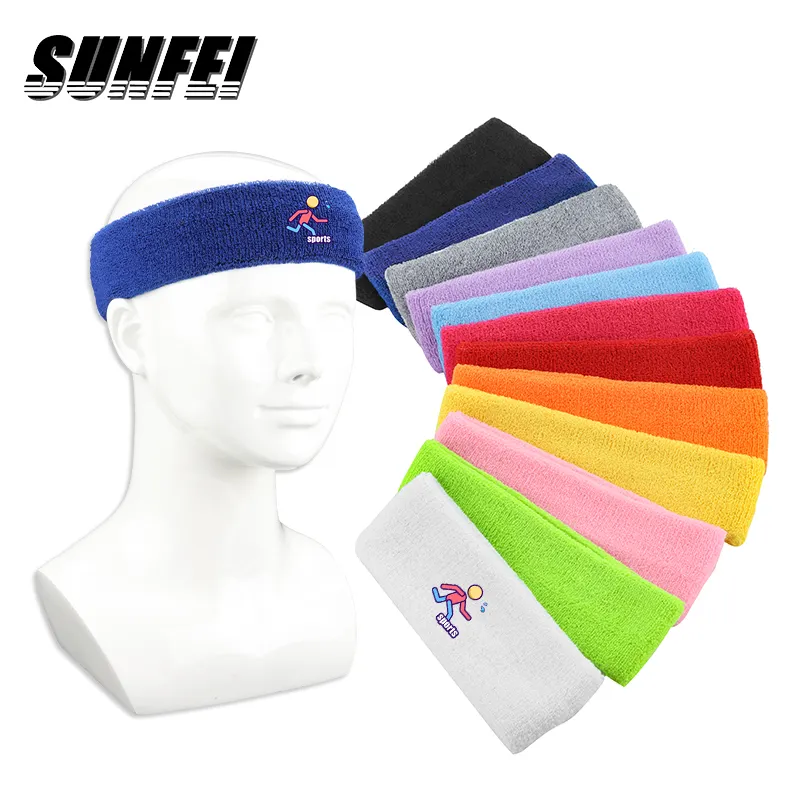 SUNFEI Custom Logo Football Headband basket Tennis headband cotton Terry Cloth fasce Athletic Sweatband