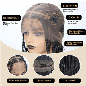 Perruque Synthétique Tressée Full Lace Sans Colle 14 Pouces #1B Noir Naturel Courte Droite pour Femmes Noires avec Baby Hair - Product Image 4