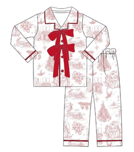 Ensemble de pyjama pour filles, sans manches, écologique, en spandex/polyester, imprimé rouge et blanc, haut et pantalon, vêtements de Noël confortables - Product Image 3