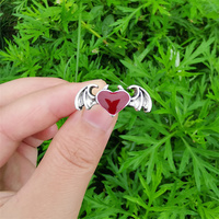 Hip Hop Vintage Rouge Noir Amour Coeur Anneaux Bijoux De Mode À La Mode Cool Punk Femme Démon Ailes Anneau