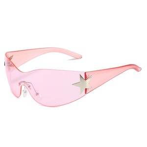 Lunettes de soleil <span class=keywords><strong>H2K</strong></span> unisexes pour adultes avec protection UV400, monture sans bords rose, verres PC, couleurs blanc et rouge, style futuriste, usage extérieur - Product Image 2