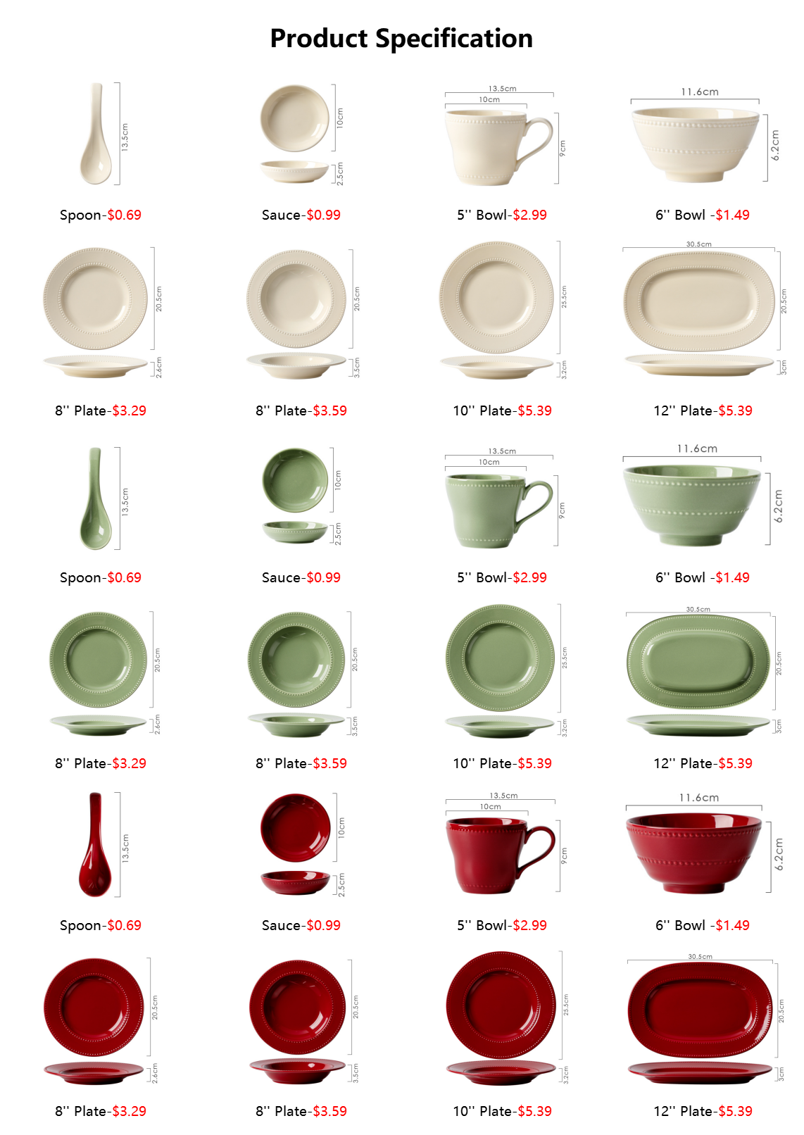 Tazón rojo de 6 pulgadas