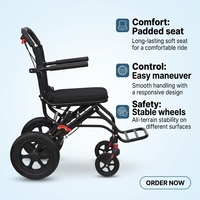 Fauteuil roulant pliable léger pour adultes, chaise de voyage avec roues amortissantes et repose-pieds réglables
