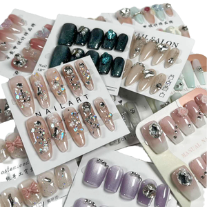 Set de 10 <span class=keywords><strong>Uñas</strong></span> Postizas Hechas a Mano al por Mayor <span class=keywords><strong>Diseño</strong></span> Aleatorio <span class=keywords><strong>Cuadradas</strong></span> Almendradas Stiletto Press On de Gel para Dedos <span class=keywords><strong>Uñas</strong></span> Artificiales Varias - Product Image 1