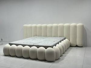 NOVA Letti Matrimoniali Moderni di Lusso con Rivestimento in <span class=keywords><strong>Velluto</strong></span> Crema, Strutture in Legno per Letti King Size e Queen Size - Product Image 3