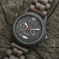 Montre Chronographe de Luxe Pour Hommes en Bois et Acier Inoxydable - Design Pièce de Monnaie Affaires Antique avec Cadran à Aiguilles