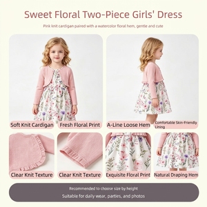 Robe imprimée pour fille, sur mesure, printemps-automne, avec ensemble de cardigan en tricot - Product Image 3