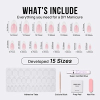 Kits de faux ongles à presser en gel souple, longs, forme amande, French manucure, avec colle, motif en relief, pour marque privée, vente en gros