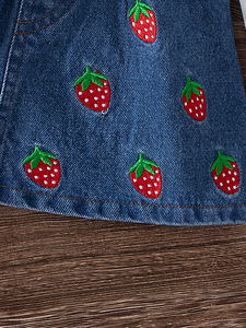 New Autumn Flying Sleeve Printed <strong>Top</strong>+Strap <strong>Embroidered</strong> Cowboy Short <strong>Skirt</strong> with Bag 3-Piece Set - Product Image 6
