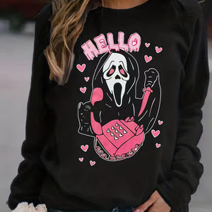 Sudadera de cuello redondo con estampado de elementos de Halloween para <span class=keywords><strong>mujer</strong></span>, sudadera de manga raglán con estampado de dibujos animados para Otoño e Invierno - Product Image 1