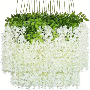 12 têtes de fleurs artificielles de glycine en soie pour décoration de maison, mariage, fête - Vente en gros - Product Image 1