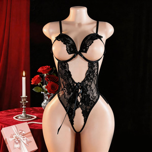 <b>Plus</b>-<b>size</b> Open-crotch <b>Bodysuit</b> Sexy Lace Uniform Women's Seductive <b>Lingerie</b> Sheer Fleece Cotton/Bamboo OEM Ruffle - Product Image 2