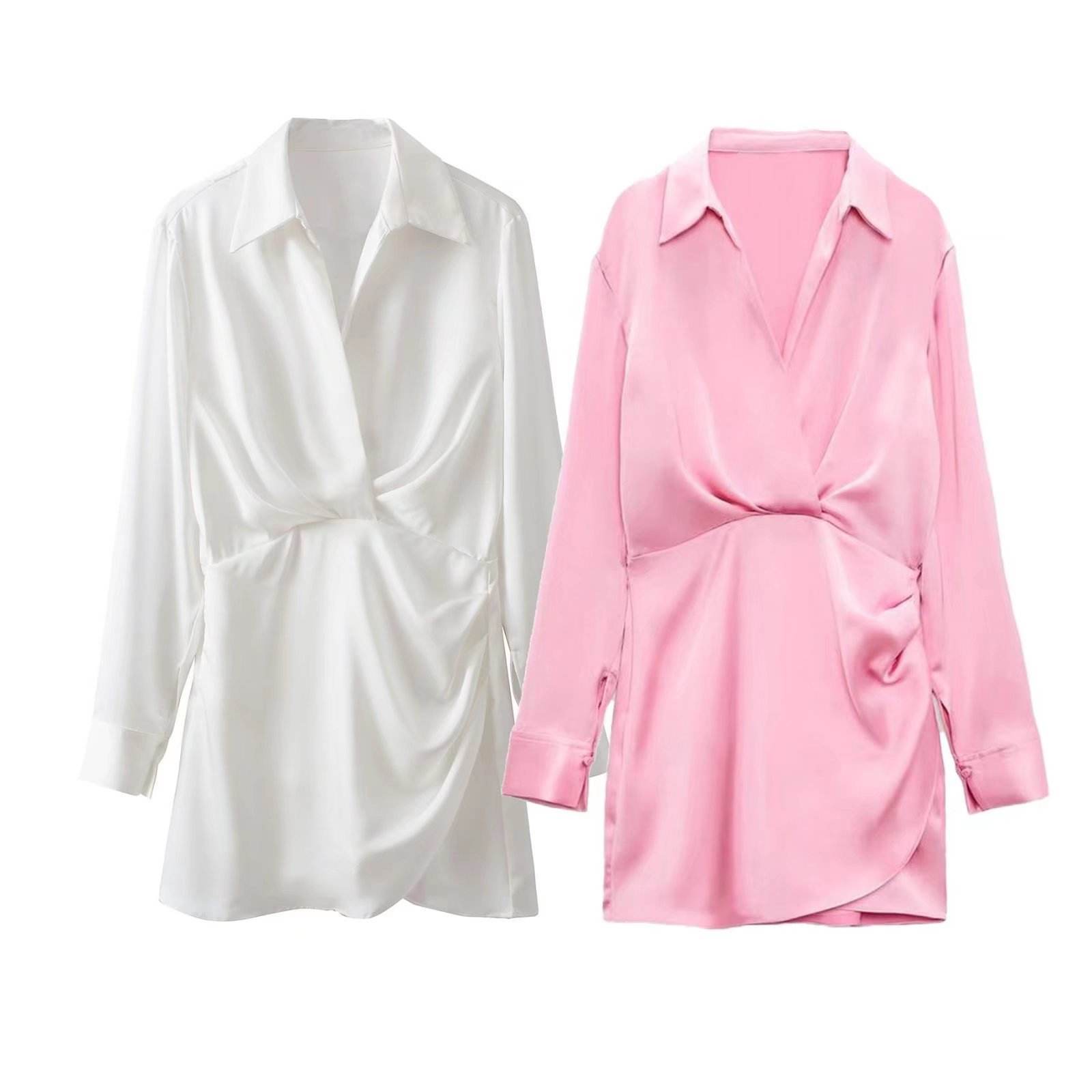 Camicia Donna In Raso Con Scollo A V - Blusa Elegante Maniche Lunghe In Seta Sintetica, Casual E Lavoro - Foto 5