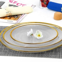 Assiettes de présentation décoratives en verre avec bord doré, motif nuage blanc, pour la maison et les mariages, vaisselle unique