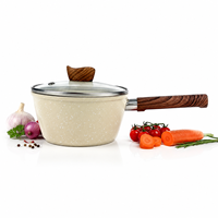 Casserole en granit antiadhésive, casserole à lait avec couvercle en verre, poignée en bois, petite casserole de cuisine, ustensiles de cuisine