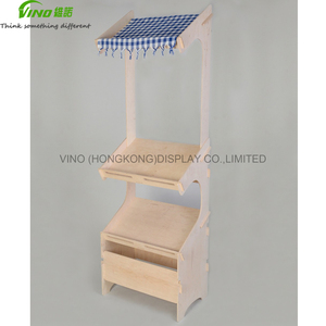 Support de présentation en bois à 2 niveaux avec auvent bleu à carreaux pour fruits et légumes - Product Image 2