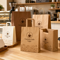 Sac en papier kraft écologique pour emporter, laminé, biodégradable, matériaux recyclés, poignée personnalisée pour livraison de repas, commandes en gros