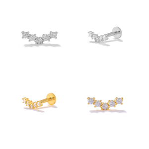 ROXI Boucles d'oreilles en argent S925 à rangée unique de diamants, piercing labret fileté 16G pour cartilage, idéal pour les fêtes ou comme cadeau - Product Image 4