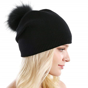 Gorro de Invierno en Oferta, Gorro de <span class=keywords><strong>Lana</strong></span> Tejida para Mujer, Gorro de Cachemira Sólido Personalizado, Gorro con Pompón de Piel - Product Image 2