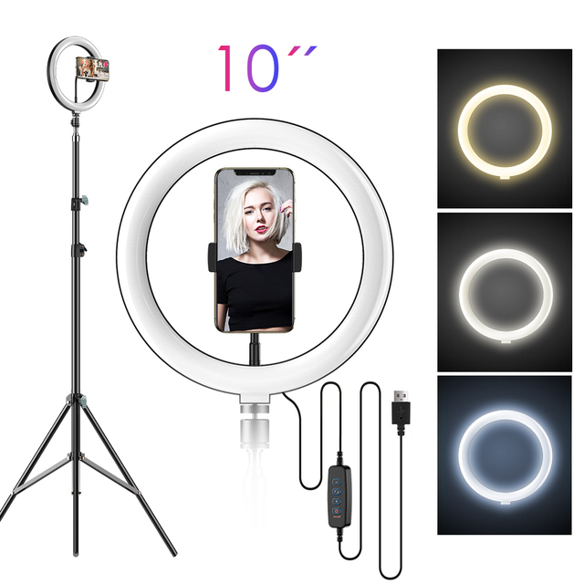 Dimmable 10 Inch Selfie Ring Light LED Camera Ring Light with Tripod Stand and Phone Holder for Home Office
