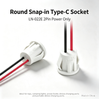 Cable USB Tipo-C de 2 Pines y 15CM, Conector de Alimentación Redondo Hembra LN-022E para Transmisor Bluetooth de Coche, Luces de Camping