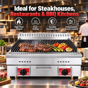 Grill au gaz commercial en <span class=keywords><strong>pierre</strong></span> <span class=keywords><strong>de</strong></span> <span class=keywords><strong>lave</strong></span>, gril <span class=keywords><strong>de</strong></span> comptoir en acier inoxydable, <span class=keywords><strong>barbecue</strong></span> à roche volcanique pour restaurant, 2 brûleurs 2026 - Product Image 5