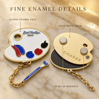 Porte-clés aimanté pour réfrigérateur en alliage de zinc, design artistique, émail, chaîne dorée, breloque pinceau, dos magnétique, logo personnalisé, cadeau