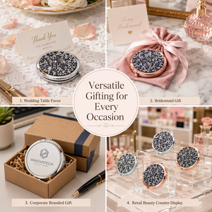 Espejo de Bolsillo de Doble Cara con Cristales de Diamante, Espejo Compacto de Maquillaje con Aumento, Logotipo Personalizado, Portátil, Redondo, Mini, de Viaje, Regalo para Mujer - Product Image 6