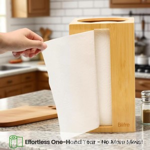 Porte-papier toilette en bambou Bilifre, boîte de rangement rectangulaire murale en bois pour salle de bain et bureau - Product Image 4