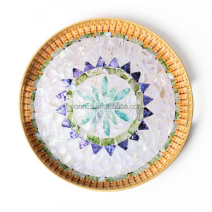 Tùy chỉnh hình tròn trang trí Bàn cà phê TV khay Seashell phong cách decal in Inlay nhựa phục vụ khay với xử lý - Product Image 2