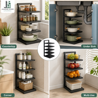 Organisateur de rangement multifonction en acier au carbone, étagère réglable à 4 niveaux pour cuisine, bar à café, salle de bain, bureau et commerce de détail