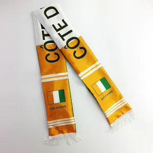 Custom Promotional High Quality Africa Ivory Coast Flag Satin Football Scarf Sports Fans Scarf Flag