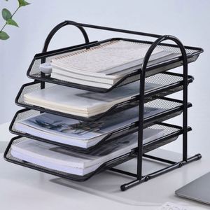 Office <b>Table</b> Sorter Circular Arc 4-layer Metal Mesh File Rack Magazine Sorting Rack Office Home School File Rack - Product Image 3