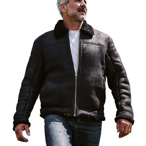 <b>Men's</b> Genuine <b>Leather</b> Bomber <b>Jacket</b> Turn-Down Collar Zipper Closure <b>Faux</b> Fur Lining Waterproof Windproof Winter Outerwear Front - Product Image 5
