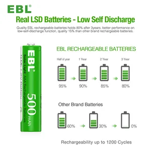 EBL en iyi satış şarj edilebilir AAA pil NIMH çin AAA 500mAh 1.2v şarj edilebilir pil