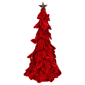 Décoration de Noël <span class=keywords><strong>en</strong></span> velours rouge avec nœuds, volants bordeaux à plusieurs niveaux, étoile <span class=keywords><strong>bronze</strong></span> de luxe, et arbre conique de style traditionnel pour cheminée - Product Image 3