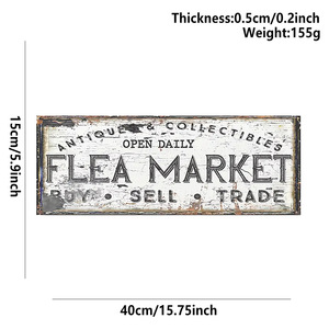 Spot Flea Market Placa de puerta Compra y venta Señal de entrada Estilo retro Placa de madera Decoración de Arte de pared - Product Image 6