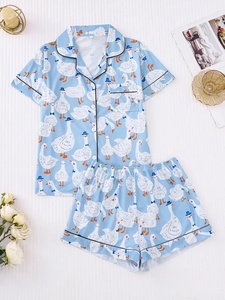 Conjunto de <span class=keywords><strong>pijama</strong></span> de satén con estampado floral para mujer-Verano de punto de dos piezas con mangas cortas Cierre de cintura elástica para la temporada de primavera - Product Image 5