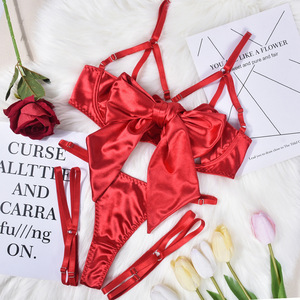 Conjunto de Lencería Sexy de Tres Piezas para Mujer, Body de Spandex y Chifón con Lazo, Babydoll Erótico, Ropa de Dormir, Medias Faldas Finas, Tallas M, XL, OEM, ODM - Product Image 6