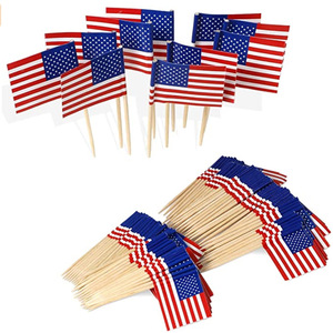 Palillos Decorativos con la Bandera Nacional Americana, Palillos de Madera con Banderas de Papel, Decoraciones para Cupcakes, 100 Unidades por Lote - Product Image 1
