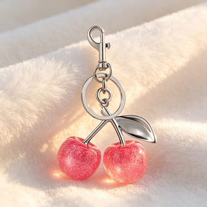 Popular Shiny Red Cherry Crystal Bag <b>Charm</b> Glitter <b>Keyring</b> Premium Metal Lobster Buckle Luxury Keychain - Product Image 1